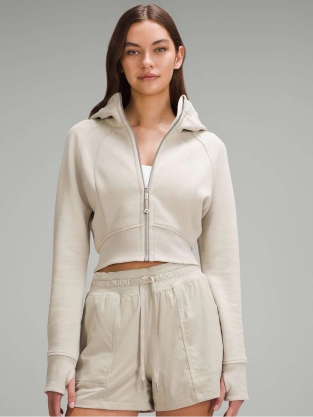 Lululemon Cropped Full Zip Scuba in Mojave Tan